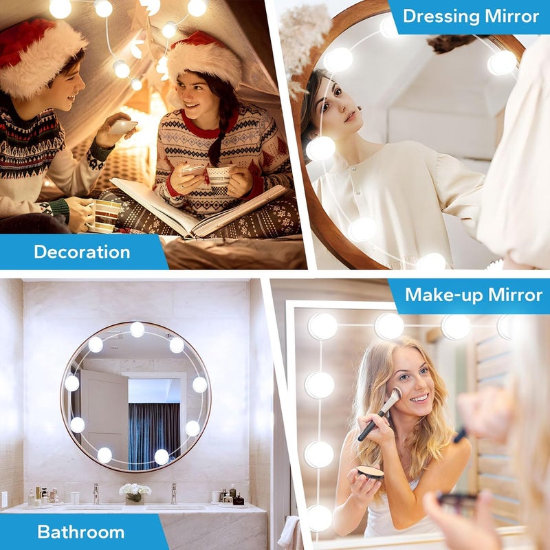 Bairth LED Vanity Lights For Mirror, Vanity Lights Stick on with 10 Dimmable Bulbs, 3000K 4000K 6500K & 10 Level Brightness Adjustable, USB Cable, Hollywood Mirror Lights for Makeup Dressing Room Bathroom - Image 5